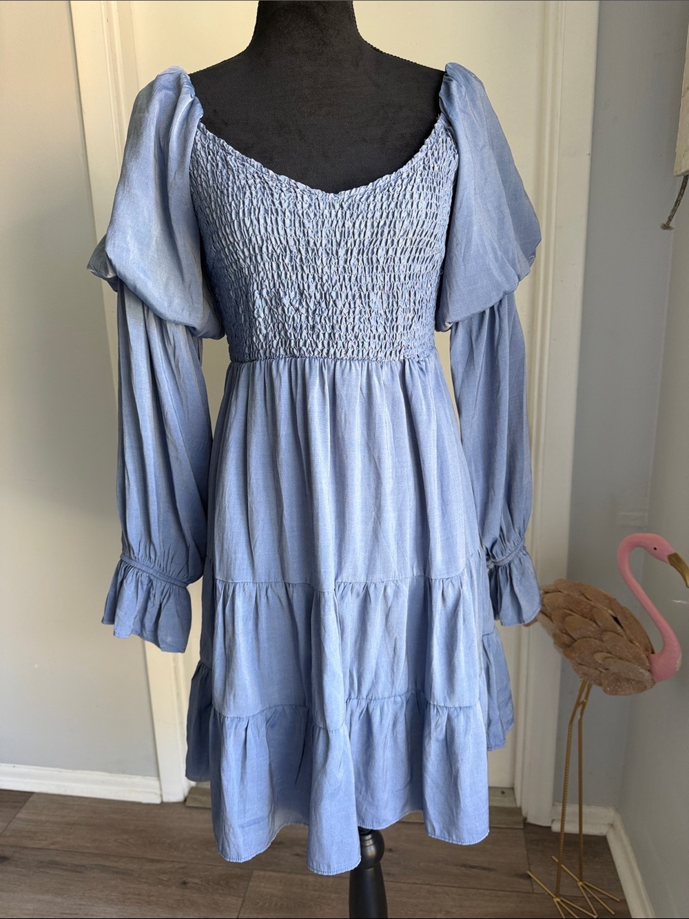 Light Blue Smocked Puff Sleeve Tiered Dress size medium/large